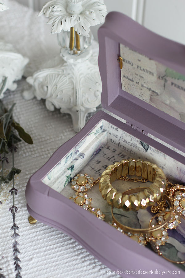 Line a jewelry box with decoupage paper