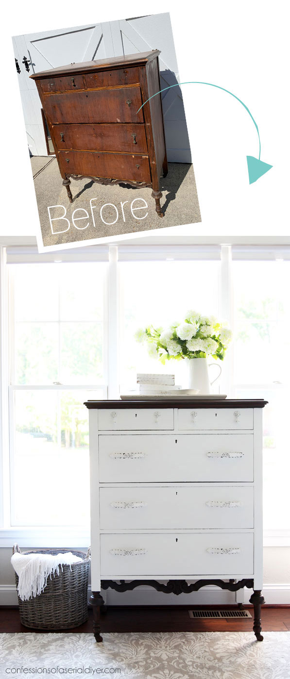 White Painted Antique Dresser Makeover