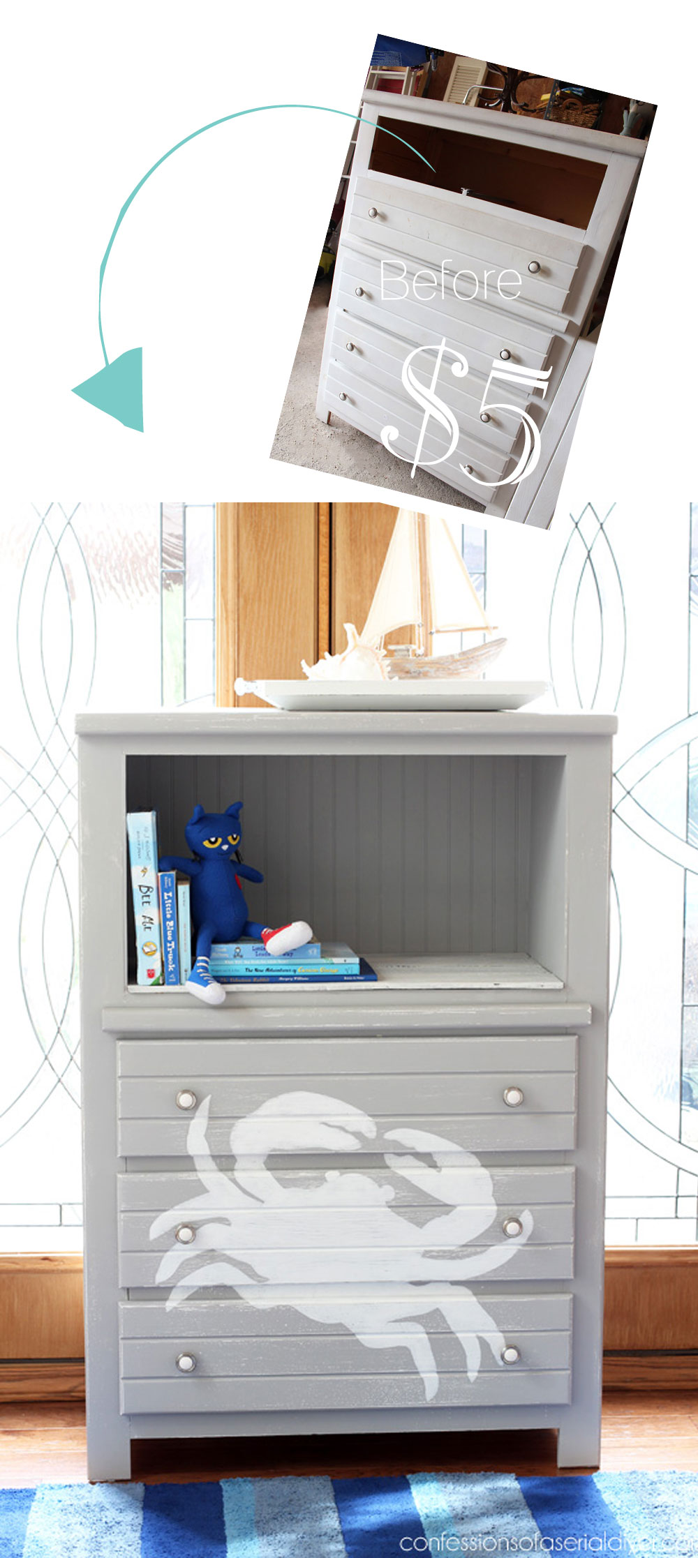 Add a crab to a dresser for a fun coastal look in a kids room!