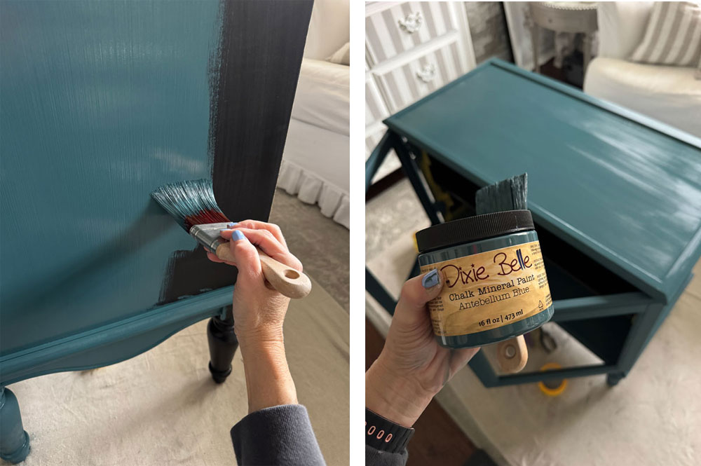 Antebellum Blue on a glass door cabinet
