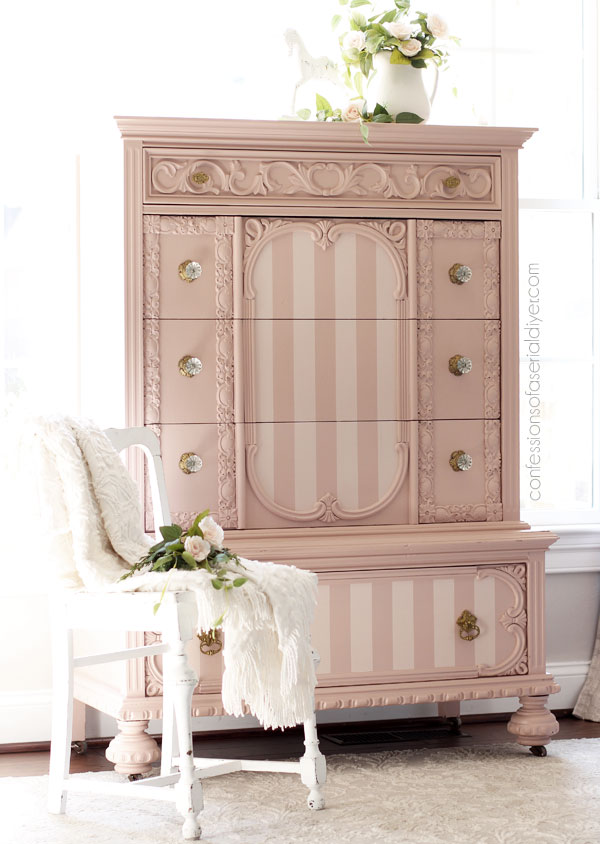 The prettiest antique dresser makeover in Tea Rose by Dixie Belle.