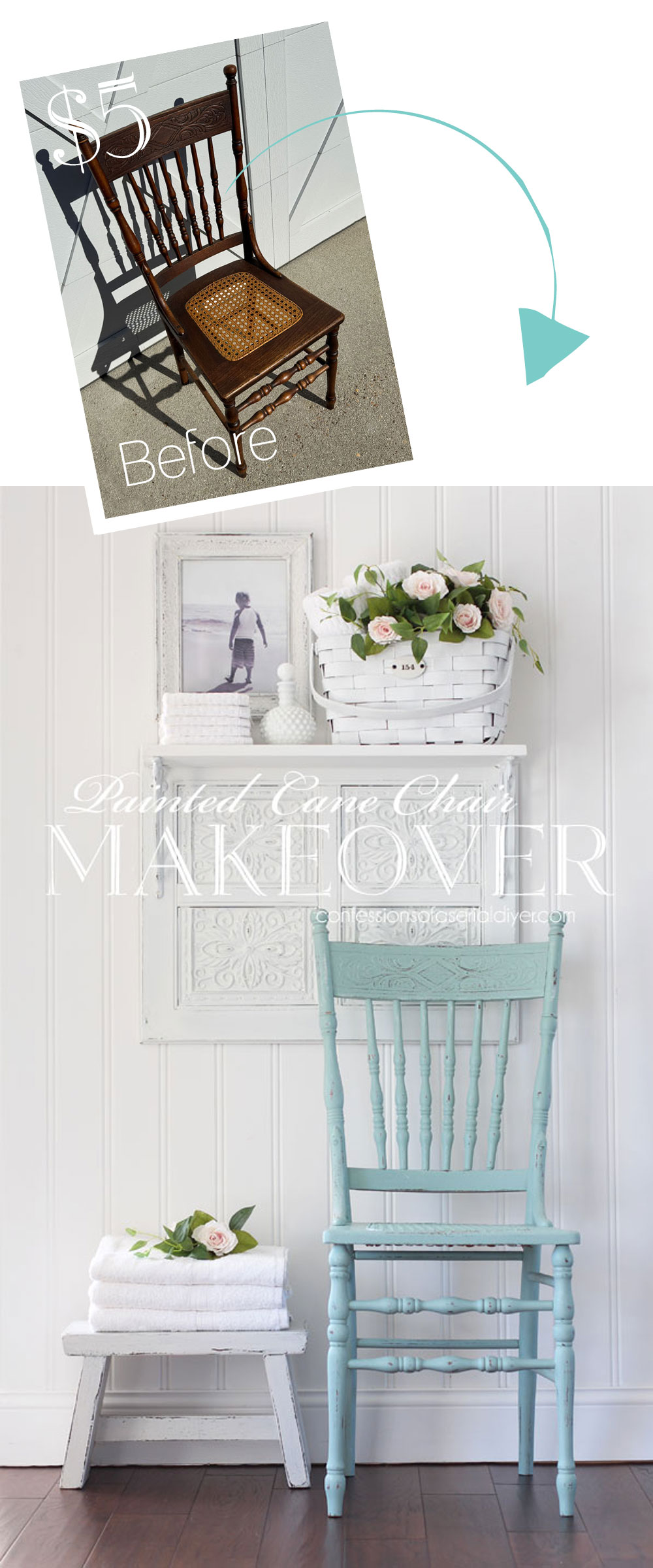 Painted Press Back and Cane Chair