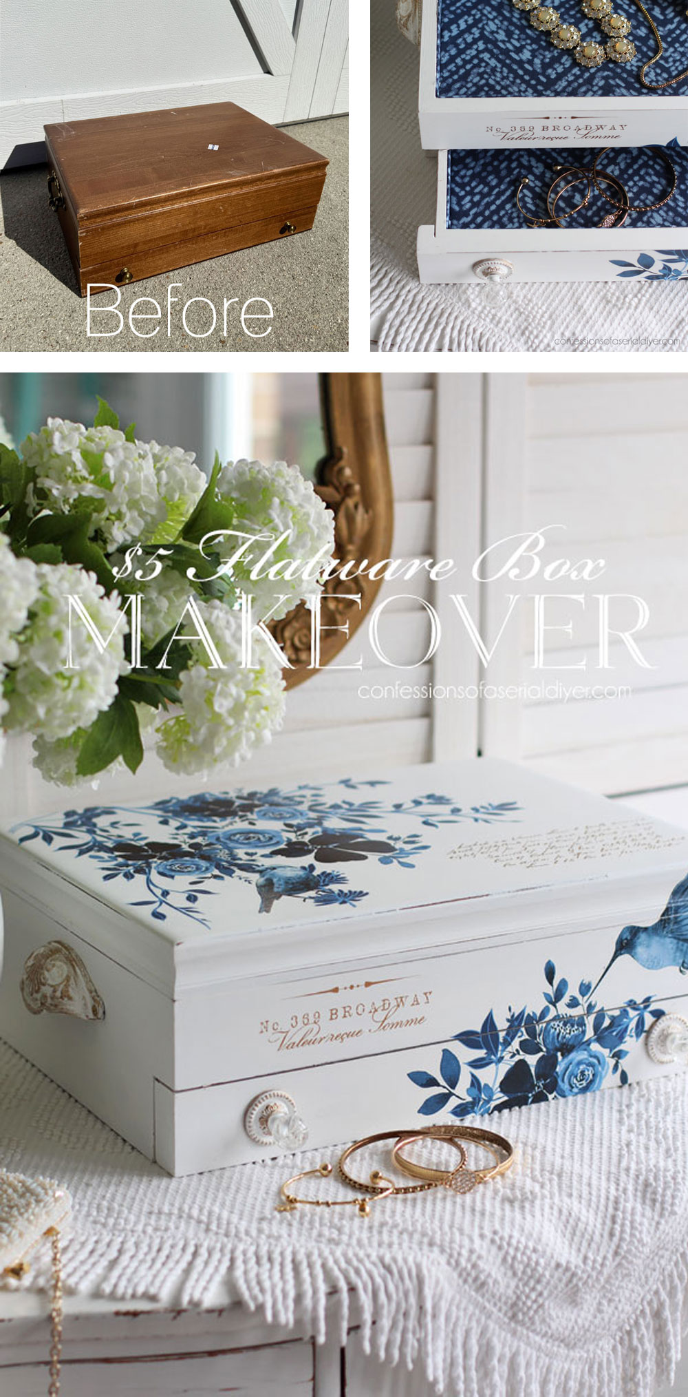$5 Flatware Box Update using Dixie Belle paint and Redesign transfers