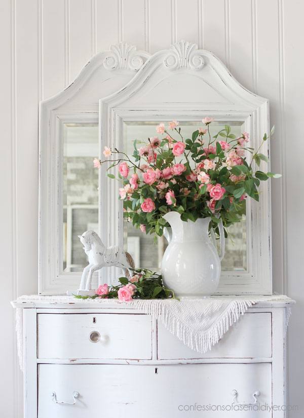 , maybe used like I have on either side of our bed: See more of our main bedroom and painted bedroom set makeover HERE.  Those mirrors for sure came from a 60's or 70's dresser!