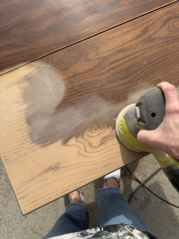 Removing the stain with my Ryobi rotary sander