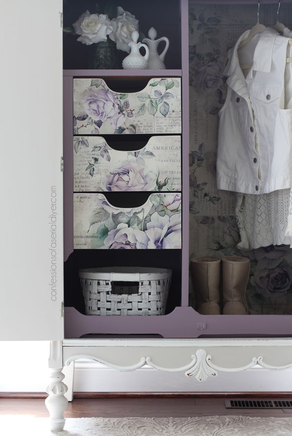 line the interior of a cabinet with decoupage paper