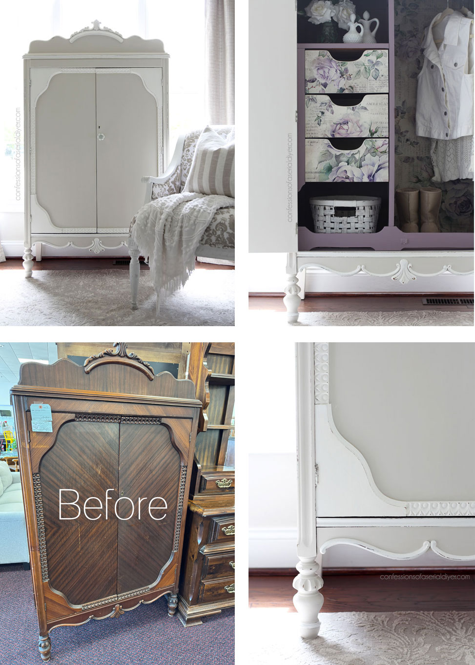 Update an antique armoire with chalk paint and decoupage paper!