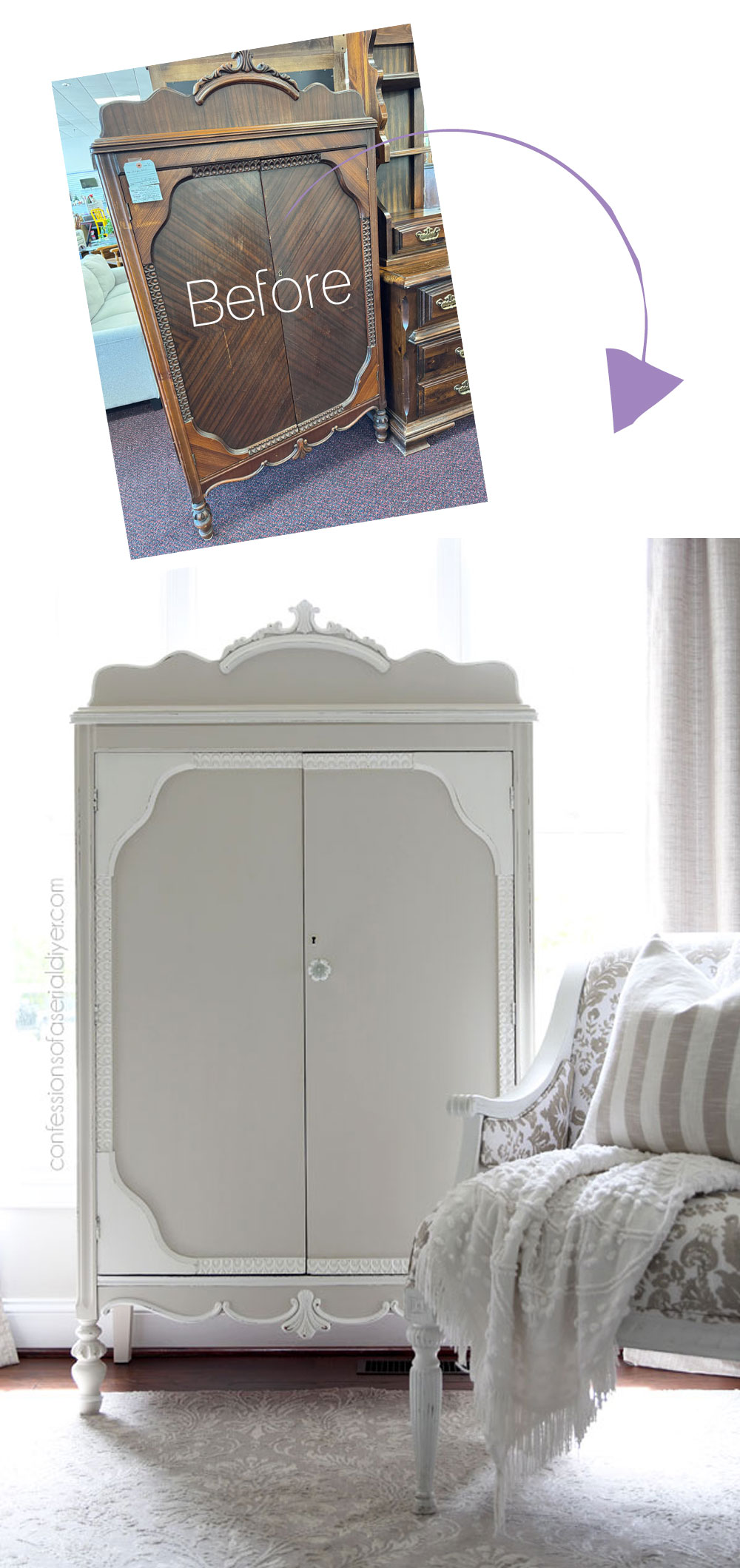 Update an antique armoire with chalk paint and decoupage paper!