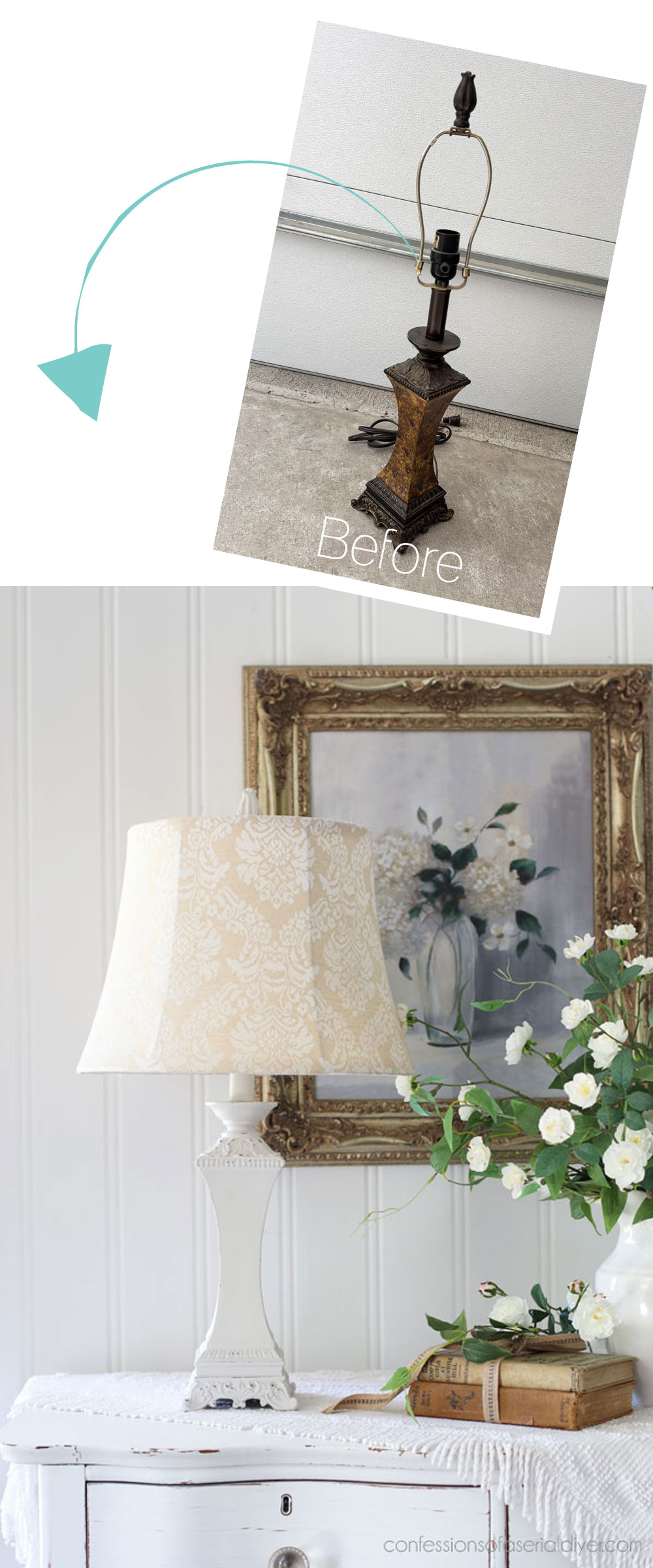 Thrift Store lamp makeover in Dixie Belle Gardenia