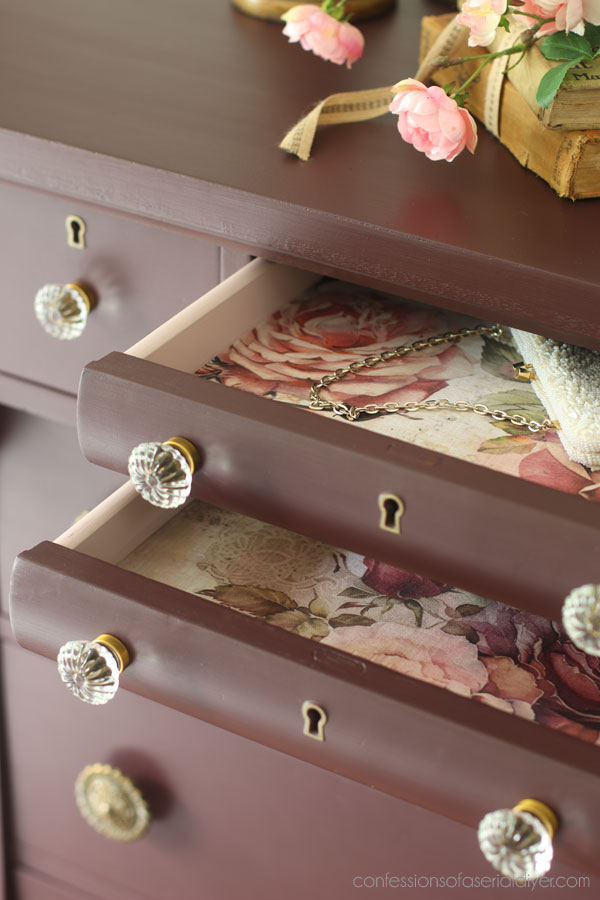 Line drawers with decoupage paper