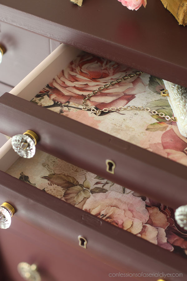 Line drawers with decoupage paper