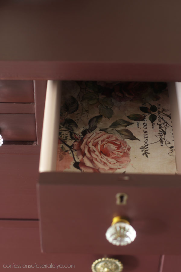 Line drawers with decoupage paper