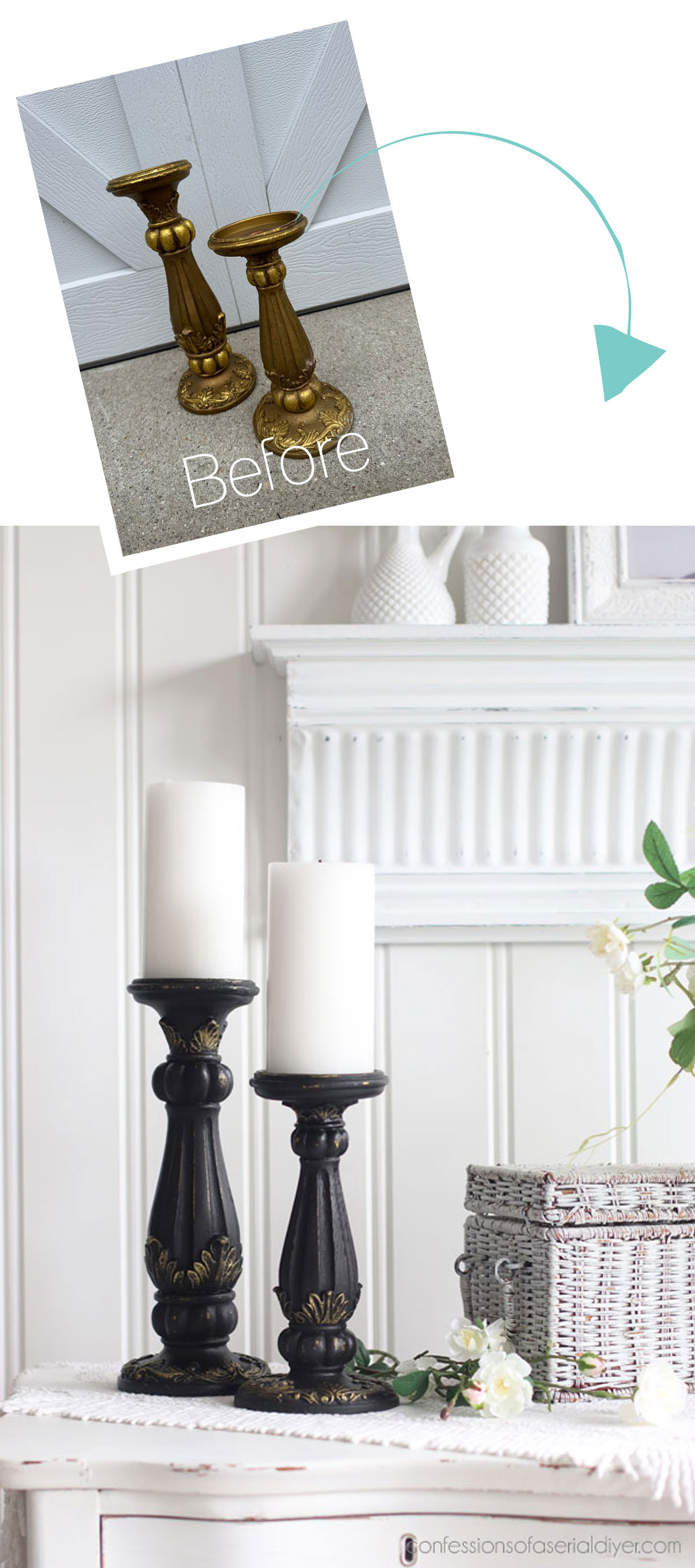 Painted Candle sticks in Caviar by Dixie Belle