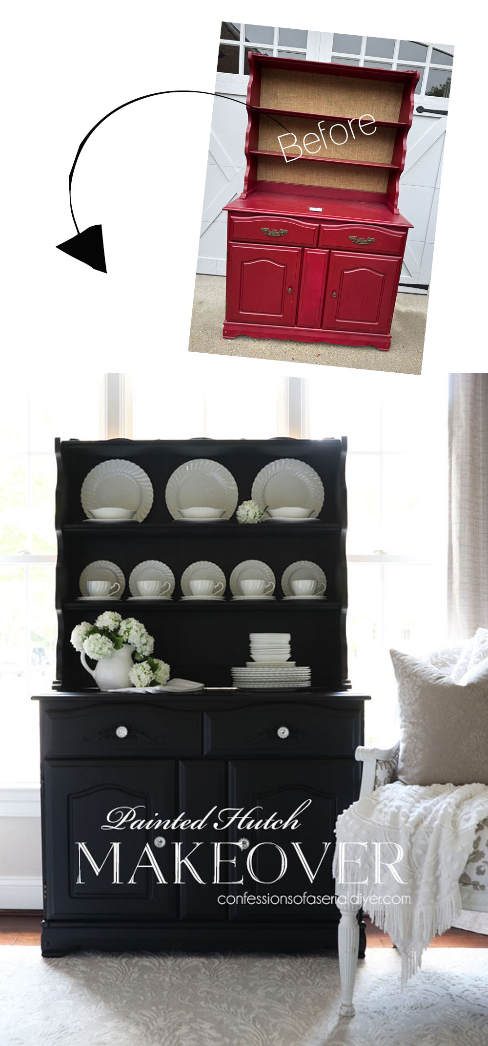 Painted Hutch Makeover in Caviar by Dixie Belle