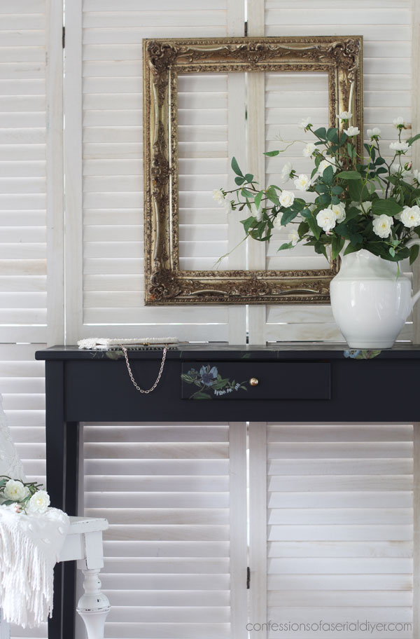 Unfinished wood table makeover in In the Navy from Dixie Belle.