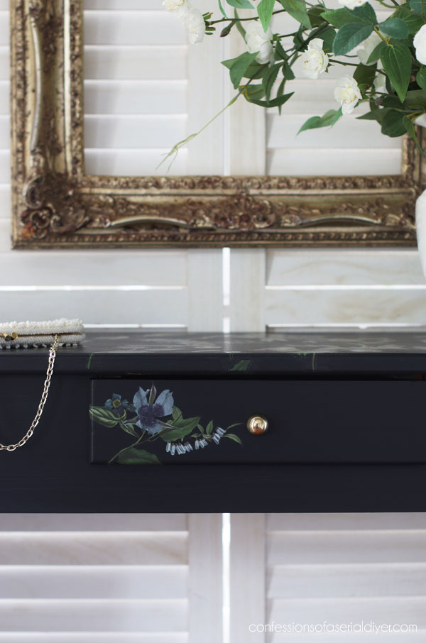 Unfinished wood table makeover in In the Navy from Dixie Belle.