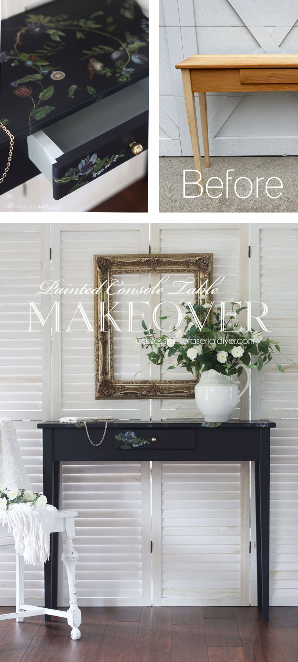 Unfinished wood table makeover in In the Navy from Dixie Belle.