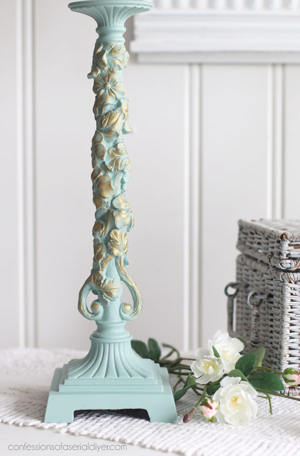 Thrift Store lamp makeover in Dixie Belle Sea Glass