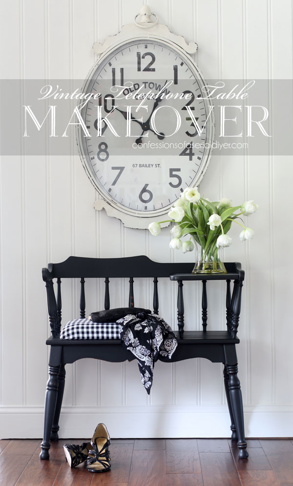 Vintage Telephone Table Makeover in Caviar by Dixie Belle