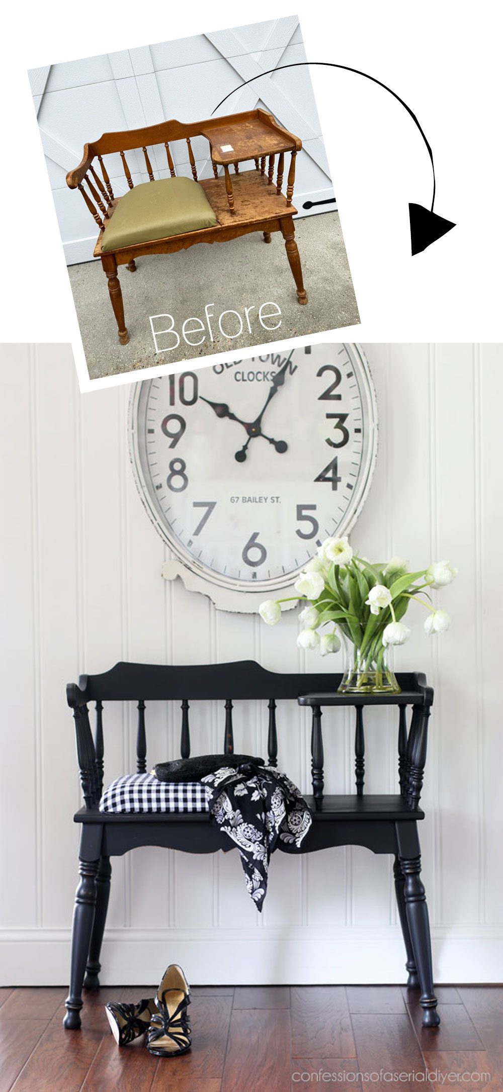 Vintage Telephone Table Makeover in Caviar by Dixie Belle