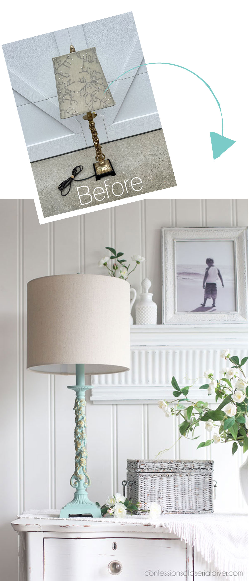 Thrift Store lamp makeover in Dixie Belle Sea Glass