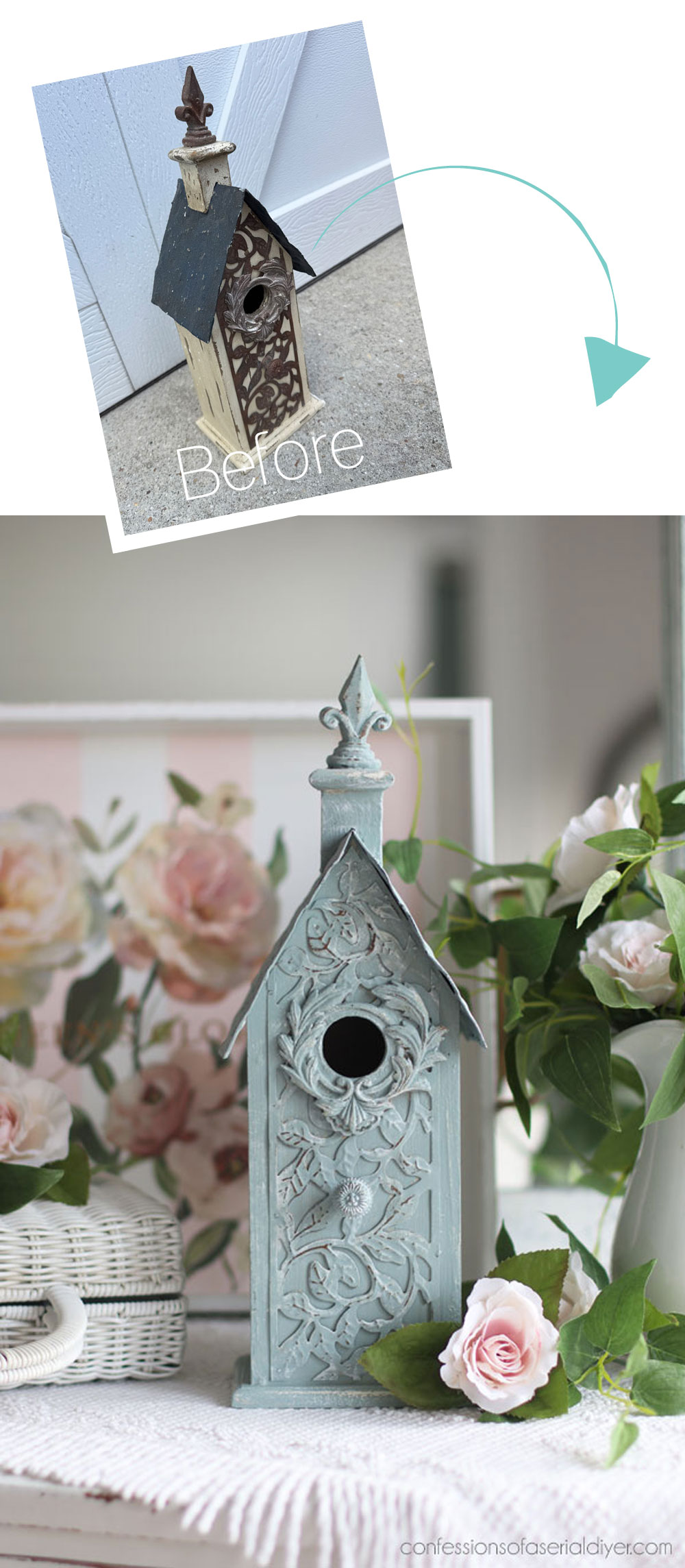 Vintage Duck Egg blue birdhouse makeover