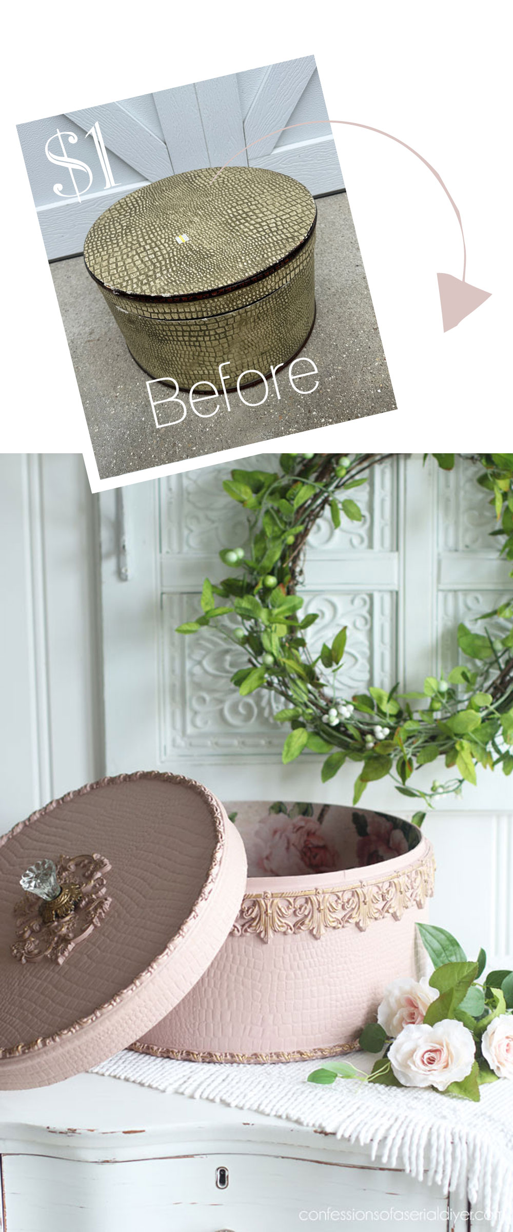 The Prettiest Hatbox Makeover in Tea Rose from Dixie Belle