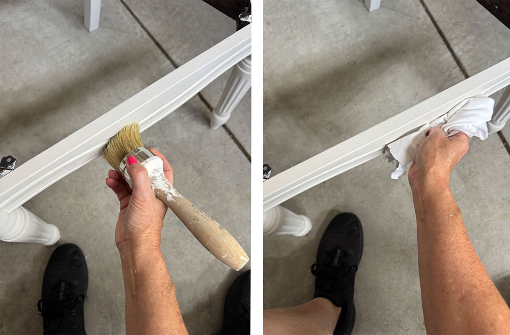 Applying wax to seal a chair