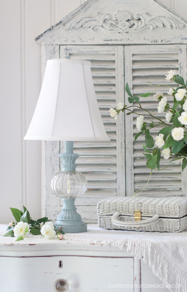 Vintage Duck Egg Blue and Fluff lamp