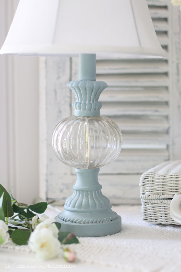 Vintage Duck Egg Blue and Fluff lamp