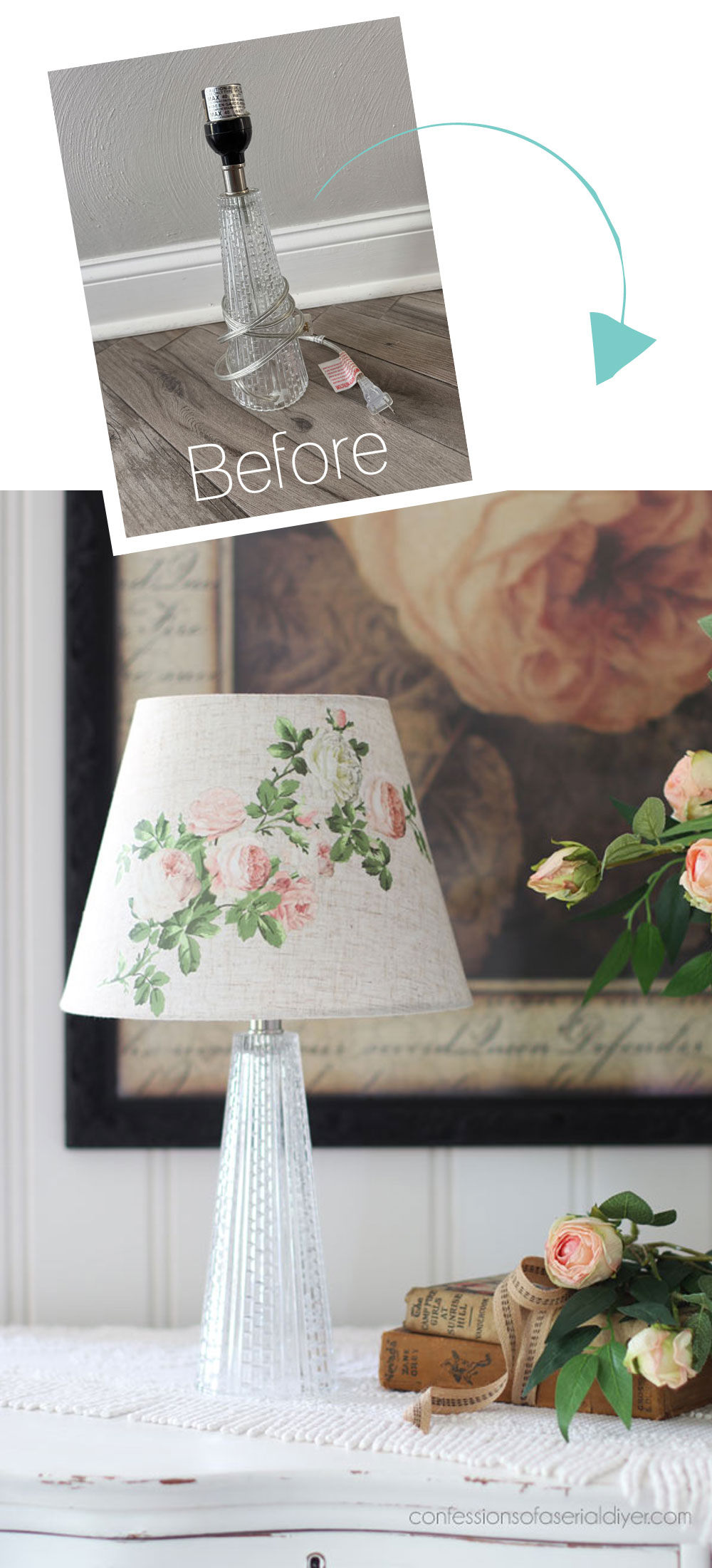 Glass lamp with rose lampshade