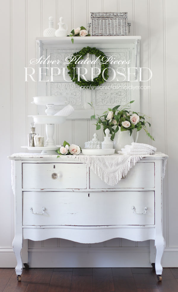 Repurpose a silver plated tray and server into a Tiered Tray