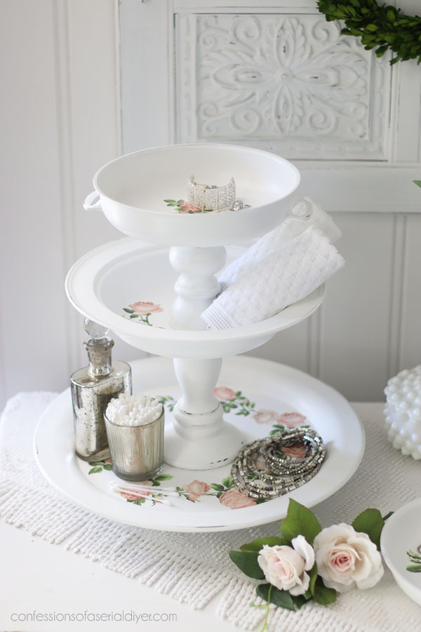 Repurpose a silver plated tray and server into a Tiered Tray