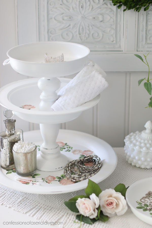 Repurpose a silver plated tray and server into a Tiered Tray