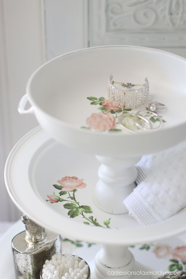 Repurpose a silver plated tray and server into a Tiered Tray
