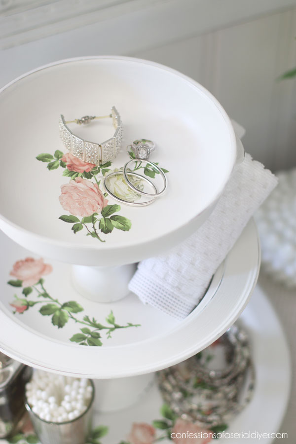 Repurpose a silver plated tray and server into a Tiered Tray