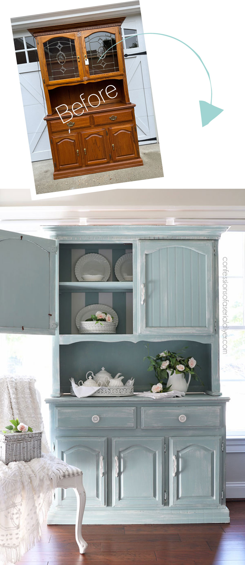 Painted Oak Hutch Makeover